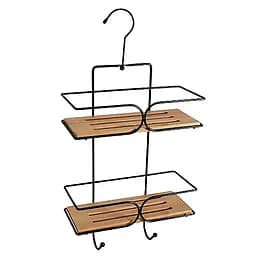 Полка 2-ярусная прямоугольная PLAIN, черная с бамбуком (08050)