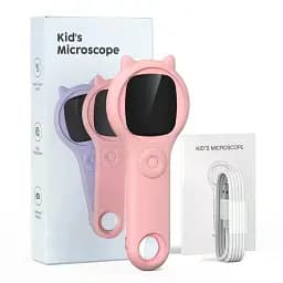 Микроскоп детский портативный TinyScope Розовый с LED подсветкой и 2-дюймовым экраном, для обучения детей