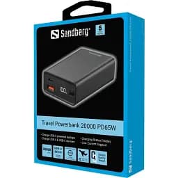 Універсальна мобільна батарея Sandberg 20000mAh 65W PD,QC3.0 USB-A USB-C In/Out кабель 100W 0.5m (420-95)