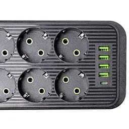 Мережевий фільтр-подовжувач SMART 6 розеток 5 USB 3 метри, чорний Yiwu HP-5-24 - мініатюра 11