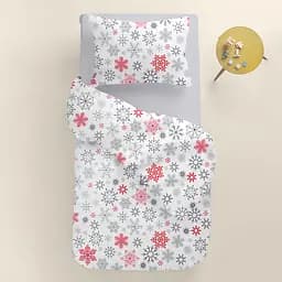 Дитяча постільна білизна фланель Cosas SNOWFLAKES CS6 110х140см (Flannel_SnowflakesGrayRedWhite_38Shadow_140) - мініатюра 2