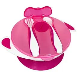 Тарелка на присоске Mega Zayka с ложкой и вилкой 350 мл MGZ-0109 (Crimson)