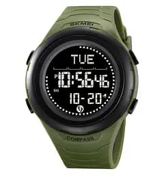 Годинник чоловічий наручний спортивний Skmei 2166 Compass з компасом і крокоміром (Зелений з чорним)
