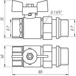 Кран кульовий з американкою Q Professional QP003 PN40 1″ антипротікання, Білий метелик - мініатюра 5