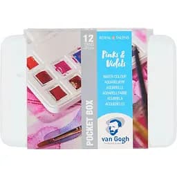 Набір акварельних фарб Van Gogh Pocket box PINKS VIOLETS 12 кювет+пензлик Royal Talens