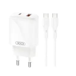 Мережевий зарядний пристрій XO L158(EU) PD20W+QC18W(1A1C) Charger TYPE-C cable Білий
