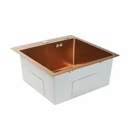 Кухонна мийка Platinum Handmade PVD мідь 500x500x220 (3,0/1,5 мм корзина та дозатор в комплекті), Теплый закат - мініатюра 2