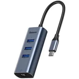 Адаптер Baseus HUB Enjoy Series Type-C to 3 x USB 3.0 + Ethernet RJ-45 синій (CAHUB-M0G)
