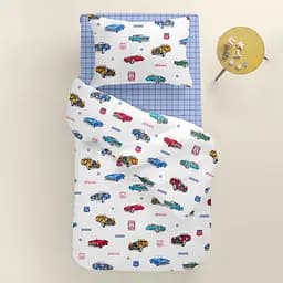 Дитяча постільна білизна в ліжечко RETRO CARS CS1, синій (CarsRetroRoute66_CellAshblue_140) - мініатюра 2