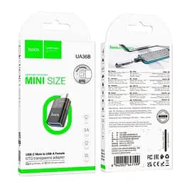 Перехідник Hoco C male to USB female OTG transparent adapter UA36B 480Mbps 3A - мініатюра 2