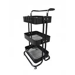 Етажерка металева з 3 металевими полицями на колесах Чорний (348667)