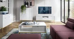Стіл журнальний Perfect Home Нова / Nova з 2 шухлядами та золотими ніжками L104 Білий (PFH-091249) - мініатюра 9