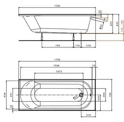 Ванна акрилова Kolo Opal Plus 170x70 XWP137000N - мініатюра 2