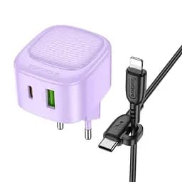 МЗП Borofone BAS22A Fortune PD20W+QC3.0 (1USB-A/1C) + кабель Type-C to Lightning Purple