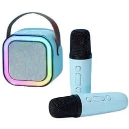 Дитячий набір для Караоке Два бездротових мікрофона та Колонка з RGB підсвічуванням та Bluetooth голубого кольору