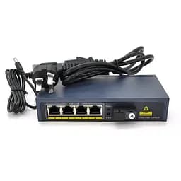 Коммутатор POE 48V/57V 4 портов PoE+1 порт Ethernet FX 155 Мбит/с (UP-Link) A, 802.3af, Black, БП в комплекте, (238*190*96) 0.79 кг (152*85*30)