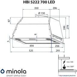 Витяжка повновбудована Minola HBI 5222 WH 700 LED - мініатюра 11