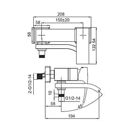 Змішувач для ванни з коротким зливом Koer KB-41007-01 KR3454 Хром - мініатюра 2