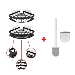 Набір металевих полиць для ванної кімнати Fabrika OPAL 2 шт чорні+подарунок йоржик для унітазу Fabrika PRACTIС White