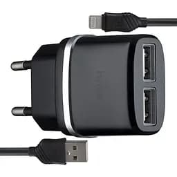 МЗП Hoco C12 Smart dual USB charger set with Lightning cable ( EU ) 2USB 2.4A Black