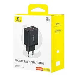 Мережевий зарядний пристрій Baseus Cube Fast Charger C+U 30W EU адаптер 2 порти чорний - мініатюра 2