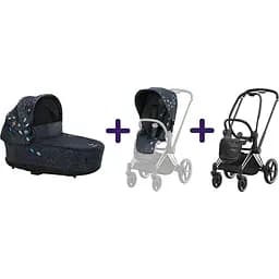 Люлька Cybex Priam Lux Jewels of Nature + Комплект текстиля Cybex Priam Jewels of nature + Шасси Cybex Priam с каркасом LS RBA Chrome Black