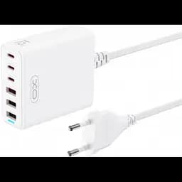 Мережевий зарядний пристрій XO L133, 6 портів, 3 USB і 3 Type-C, потужність 75 Вт, білий