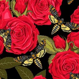 Набор для росписи Strateg Красные розы с бабочками на черном фоне 40х40 см (AV4040-83)