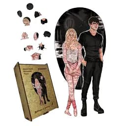 Дерев'яний фігурний пазл Деймон та Вінтер, А4, Дерев'яна коробка 100 елементів