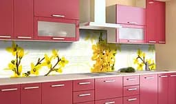 Вініловий кухонний фартух Весняні Жовті Квіти наклейка для кухні ПВХ квітучі гілки Happy Pocket Z181695 - мініатюра 2