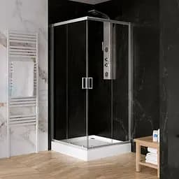 Душова кабіна New Trendy Suvia 90x90 см квадратна розсувна прозоре скло на дрібному піддоні хром ZS-0004, прозорий, хром