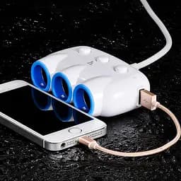 Автомобільне зарядне трійник - розгалужувач HOCO C1 3-в-1 - 3*Sockets + 2*USB - мініатюра 3