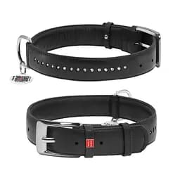 Ошейник для собак кожаный Waudog Glamour с QR-паспортом двойной со стразами L Ш 25 мм Д 38-49 см черный