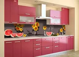 Кухонний фартух самоклеючий Соняшники Кавуни ПВХ наклейка натюрморт сірий 60х300 см Happy Pocket Z180370