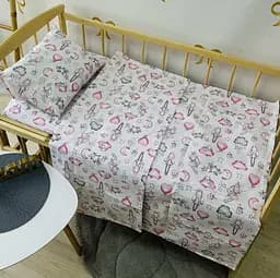 Сменный постельный комплект в детскую кроватку 120 * 60 см (наволочка + простынка + пододеяльник) BST Розовый с молочным