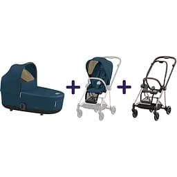 Люлька Cybex Mios Lux Mountain Blue + Текстиль для прогулочного блока Cybex Mios Mountain Blue + Шасси для коляски Cybex Mios LS RBA Rosegold