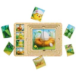 Деревянная настольная игра Этапы развития курочки Ubumblebees (ПСФ018) PSF018 сортер-пазл
