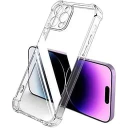 Силіконовий протиударний чохол Case панель Case + скло 9Н на Iphone 14 Pro Max із захистом камери прозорий (414143)