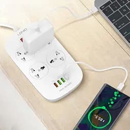 Мережевий зарядний пристрій подовжувач LDNIO SC4407 4 USB 4 розетки 2m білий - мініатюра 4