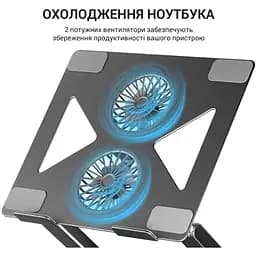 Охолоджувальна підставка для ноутбука до 15.6 дюйма OfficePro LS-121-G 2xfans Aloy Aluminum Gray - мініатюра 10