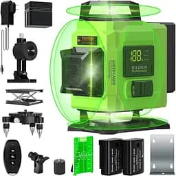 Лазерный уровень, 4 x 360° 16 линий, самовыравнивающийся зеленый лазерный уровень, горизонтальный и вертикальный перекрестный