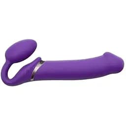 Безремневый страпон Strap-On-Me Vibrating Violet XL регулируемый с вибрацией и пультом ДК диаметр 4.5 см.