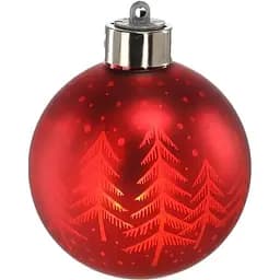 Ялинкова кулька Chomik скляна з LED підсвіткою 8 см червона з ялинками (BOZ4242)