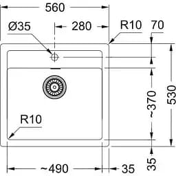 Кухонна мийка Franke Sirius тектонайт, прямокут., без крил, 560х530х200мм, чаша - 1, врізна, бежевий - мініатюра 2