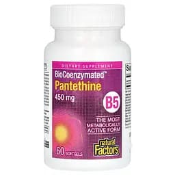 Витамин B5 Natural Factors BioCoenzymated B5 Pantethine 450 мг 60 гелевых капсул