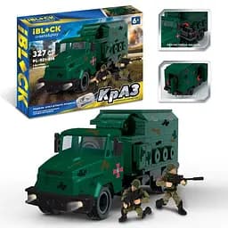 Конструктор IBLOCK Армія КрАЗ Штабна машина, PL-921-514, 327 деталей, 2 фігурки, 37.5x6x26 см