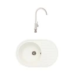 Гранітна мийка з краном овальної форми WIZ № 13 770х500 мм (Біла)