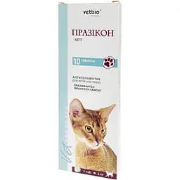 Антигельмінтні пігулки Vetbio Празікон Кет для котів 10 шт.
