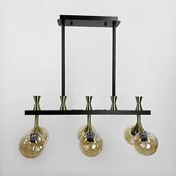 Стильна люстра у видовженому чорному корпусі на 6 бурштинових плафонів Арт. ZL 1557 6 E27 new glass Line F