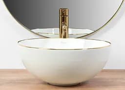 Умивальник Rea Stella white gold edge накладний REA-U7445, Золотий - мініатюра 5
